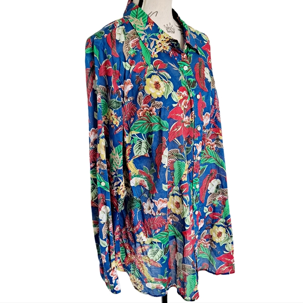 SOLD Talbots Floral tropical Hawaiian button up cotton summer shirt top Size 2X - Picture 7 of 14